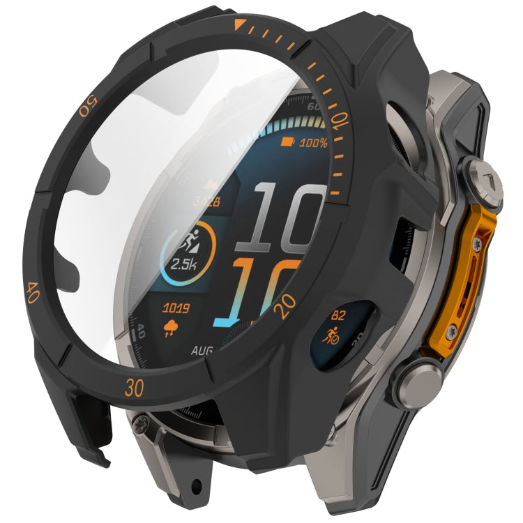 For Garmin Fenix 8 AMOLED 51mm Tempered Glass Film Integrated PC Watch Case(Black Orange) - free shipping - PMC Jewellery - Order now!