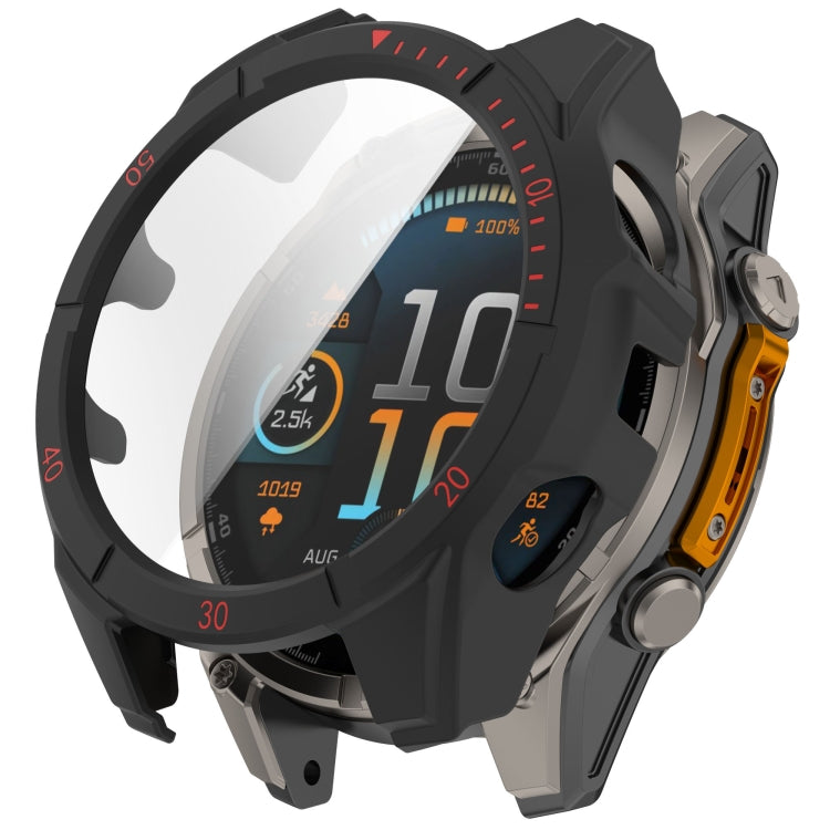 For Garmin Fenix 8 AMOLED 51mm Tempered Glass Film Integrated PC Watch Case(Black Red) - free shipping - PMC TechLife - Order now!