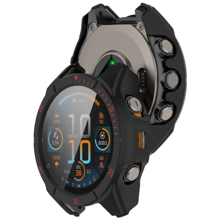 For Garmin Fenix 8 AMOLED 51mm Tempered Glass Film Integrated PC Watch Case(Black Red) - free shipping - PMC Jewellery - Order now!