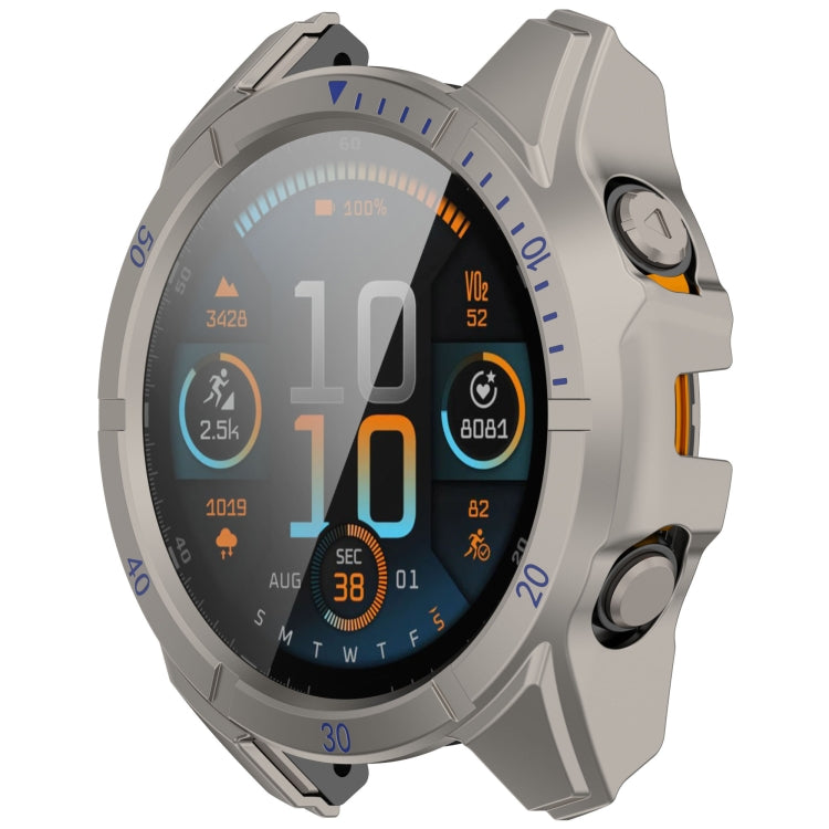 For Garmin Fenix 8 AMOLED 51mm Tempered Glass Film Integrated PC Watch Case(Titanium Blue) - free shipping - PMC Jewellery - Order now!
