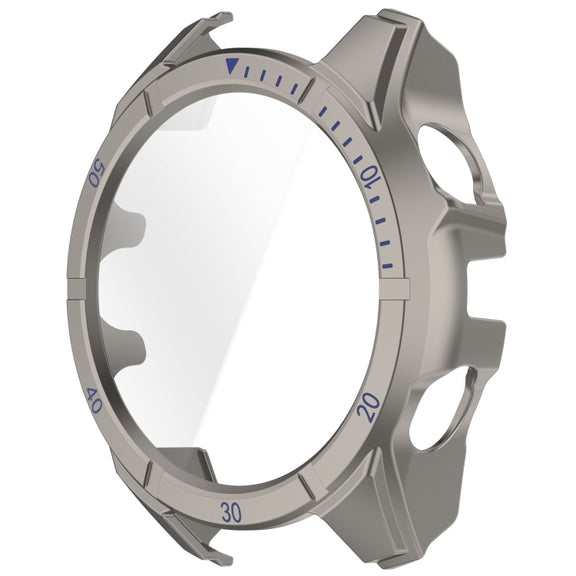 For Garmin Fenix 8 AMOLED 51mm Tempered Glass Film Integrated PC Watch Case(Titanium Blue)