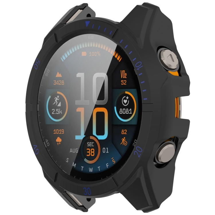 For Garmin Fenix 8 AMOLED 47mm Tempered Glass Film Integrated PC Watch Case(Black Blue)