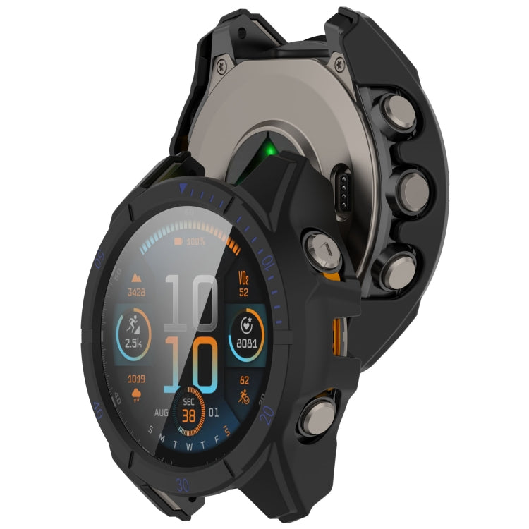 For Garmin Fenix 8 AMOLED 47mm Tempered Glass Film Integrated PC Watch Case(Black Blue) - free shipping - PMC TechLife - Order now!