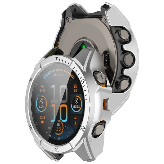 For Garmin Fenix 8 AMOLED 47mm Tempered Glass Film Integrated PC Watch Case(Silver Black)