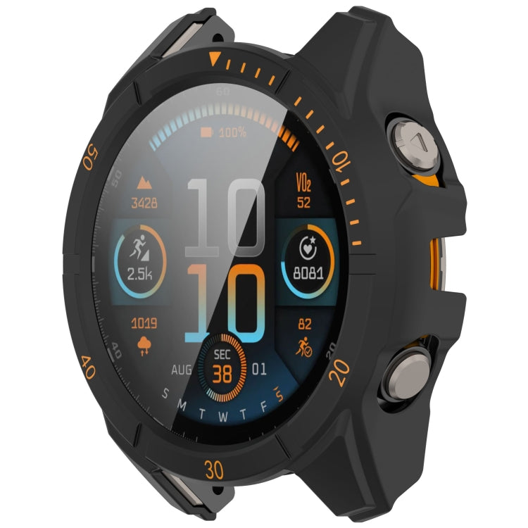 For Garmin Fenix 8 AMOLED 43mm Tempered Glass Film Integrated PC Watch Case(Black Orange) - free shipping - PMC TechLife - Order now!
