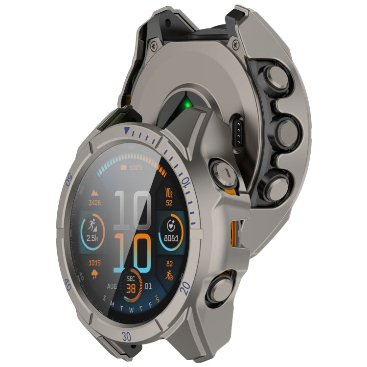 For Garmin Fenix 8 AMOLED 43mm Tempered Glass Film Integrated PC Watch Case(Titanium Blue) - free shipping - PMC TechLife - Order now!