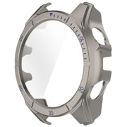 For Garmin Fenix 8 AMOLED 43mm Tempered Glass Film Integrated PC Watch Case(Titanium Blue)