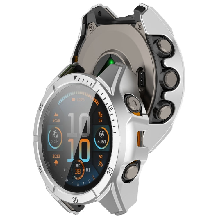 For Garmin Fenix 8 AMOLED 43mm Tempered Glass Film Integrated PC Watch Case(Silver Black) - free shipping - PMC Jewellery - Order now!