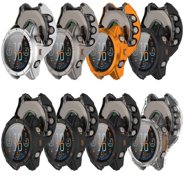 For Garmin Fenix 8 AMOLED 43mm Tempered Glass Film Integrated PC Watch Case(Titanium Blue) - free shipping - PMC TechLife - Order now!