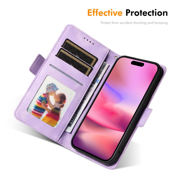 For iPhone 16 ENKAY Embossed Rhombus Starry Leather Phone Case with Screen Film(Purple)