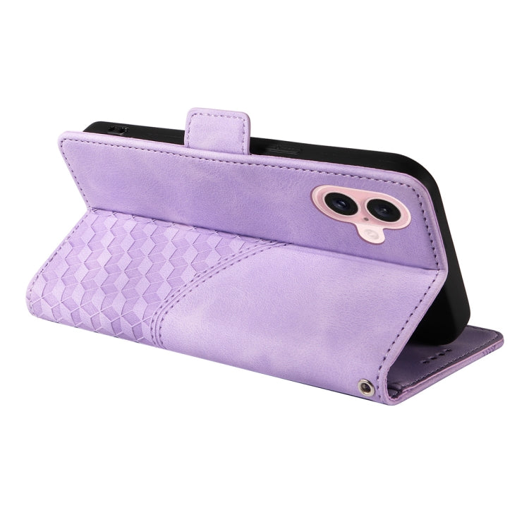 For iPhone 16 Plus ENKAY Embossed Rhombus Starry Leather Phone Case with Screen Film(Black)