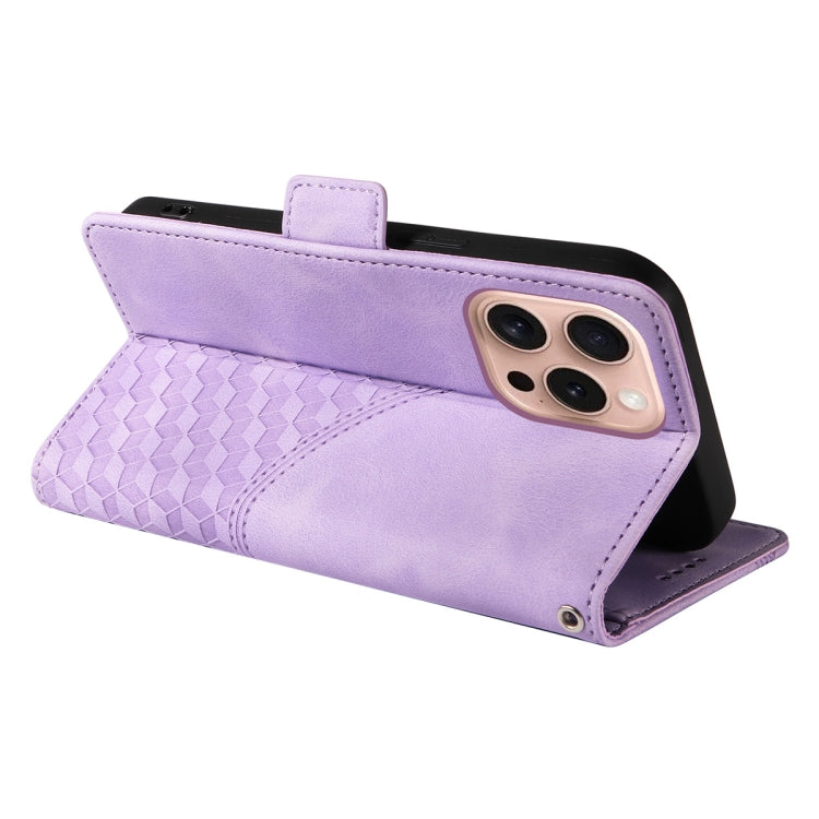 For iPhone 16 Pro ENKAY Embossed Rhombus Starry Leather Phone Case with Screen Film(Green)