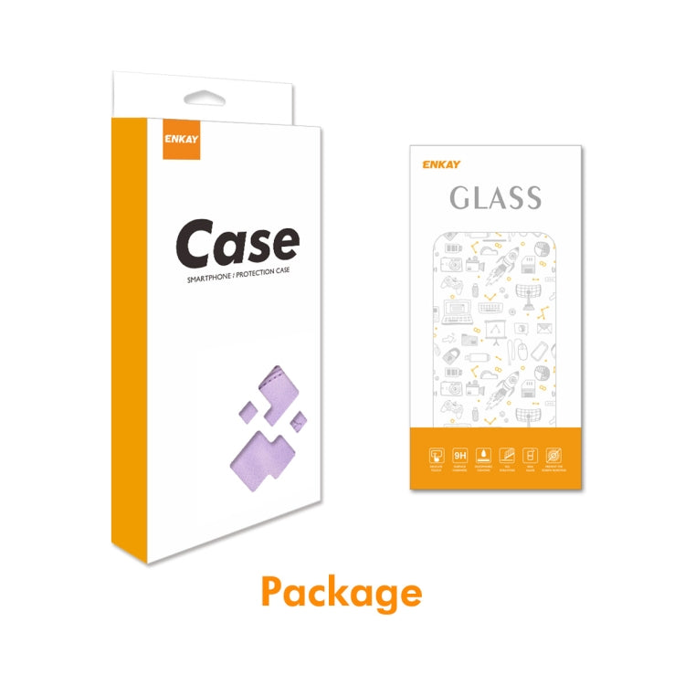 For iPhone 16e ENKAY Embossed Rhombus Starry Leather Phone Case with Screen Film(Purple) - iPhone 16e Cases by ENKAY | Online Shopping South Africa | PMC TechLife | Buy Now Pay Later Mobicred