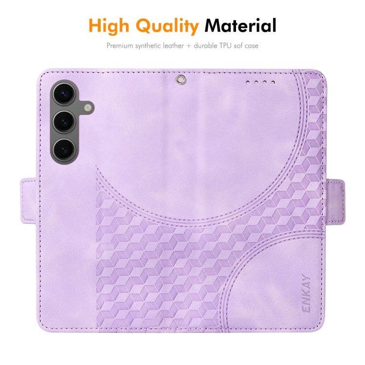 For Samsung Galaxy S25+ / S24+ 5G ENKAY Embossed Rhombus Starry Leather Phone Case with Screen Film(Green)