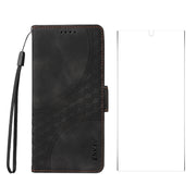 For Samsung Galaxy S25 Ultra 5G ENKAY Embossed Rhombus Starry Leather Phone Case with Screen Film(Black)