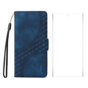 For Samsung Galaxy S25 Ultra 5G ENKAY Embossed Rhombus Starry Leather Phone Case with Screen Film(Blue)