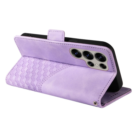 For Samsung Galaxy S25 Ultra 5G ENKAY Embossed Rhombus Starry Leather Phone Case with Screen Film(Purple)