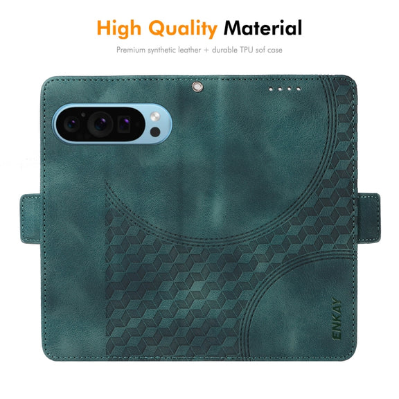 For Google Pixel 9 Pro ENKAY Embossed Rhombus Starry Leather Phone Case with Screen Film(Black)