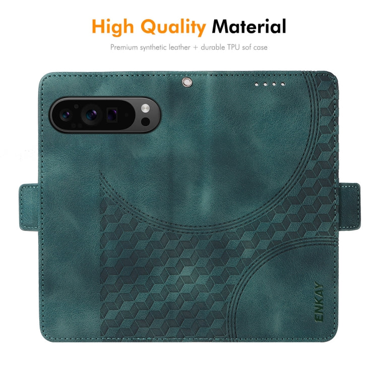 For Google Pixel 9 Pro XL ENKAY Embossed Rhombus Starry Leather Phone Case with Screen Film(Purple)