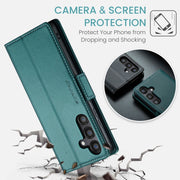 For Samsung Galaxy S24 FE 5G CaseMe 023 Butterfly Buckle Litchi Texture RFID Anti-theft Leather Phone Case(Green)
