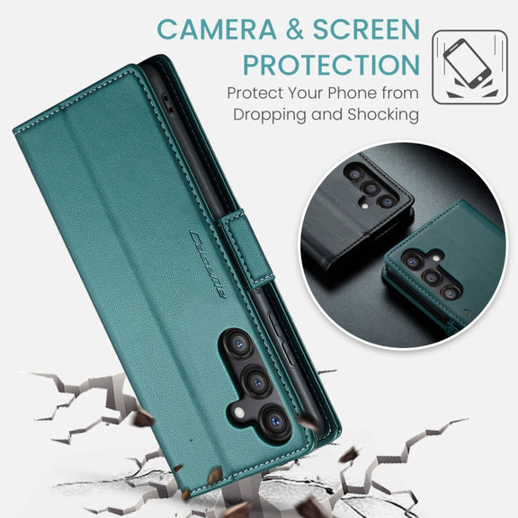 For Samsung Galaxy S24 FE 5G CaseMe 023 Butterfly Buckle Litchi Texture RFID Anti-theft Leather Phone Case(Green)