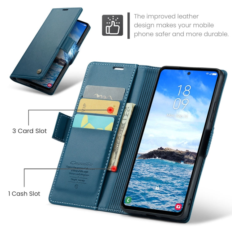 For Samsung Galaxy S24 FE 5G CaseMe 023 Butterfly Buckle Litchi Texture RFID Anti-theft Leather Phone Case(Blue)