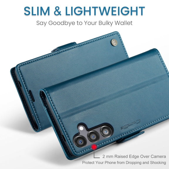 For Samsung Galaxy S24 FE 5G CaseMe 023 Butterfly Buckle Litchi Texture RFID Anti-theft Leather Phone Case(Blue)