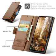 For Samsung Galaxy S24 FE 5G CaseMe 023 Butterfly Buckle Litchi Texture RFID Anti-theft Leather Phone Case(Brown)