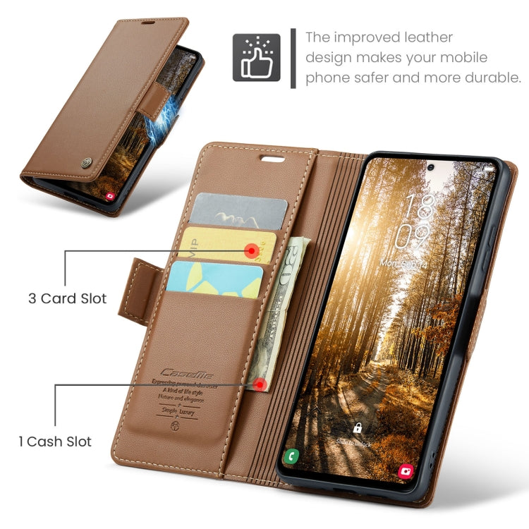 For Samsung Galaxy S24 FE 5G CaseMe 023 Butterfly Buckle Litchi Texture RFID Anti-theft Leather Phone Case(Brown)