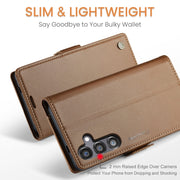 For Samsung Galaxy S24 FE 5G CaseMe 023 Butterfly Buckle Litchi Texture RFID Anti-theft Leather Phone Case(Brown)