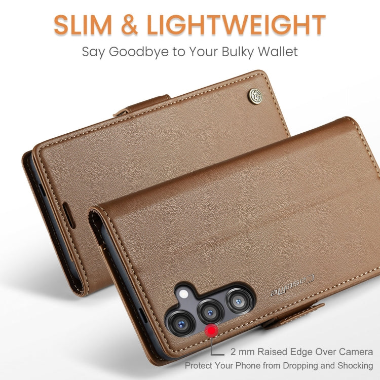For Samsung Galaxy S24 FE 5G CaseMe 023 Butterfly Buckle Litchi Texture RFID Anti-theft Leather Phone Case(Brown)
