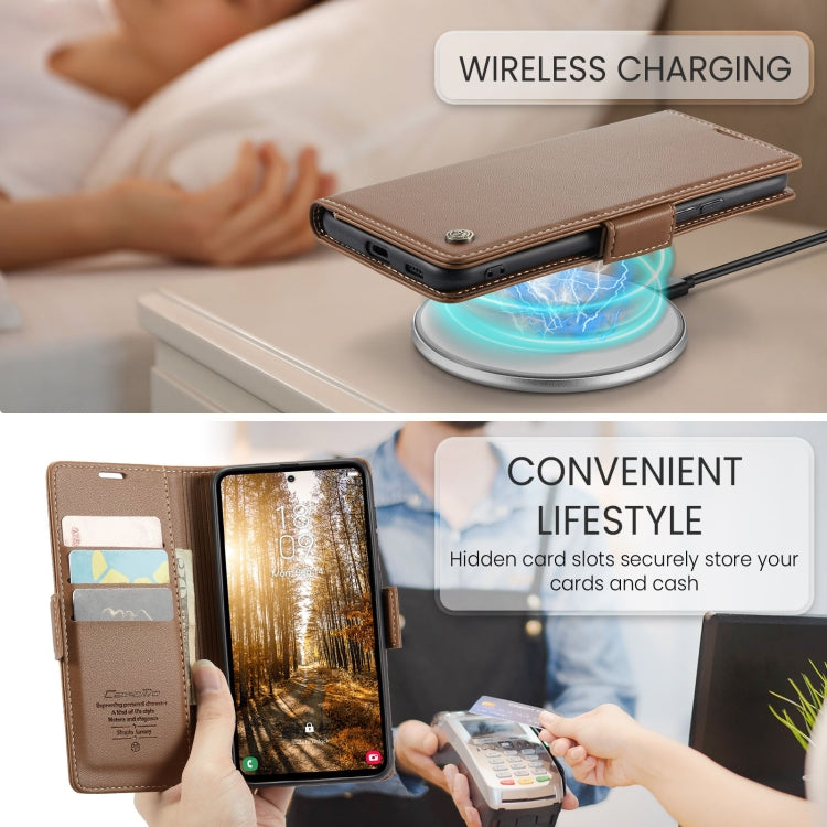For Samsung Galaxy S24 FE 5G CaseMe 023 Butterfly Buckle Litchi Texture RFID Anti-theft Leather Phone Case(Brown)