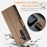 For Samsung Galaxy S24 FE 5G CaseMe 023 Butterfly Buckle Litchi Texture RFID Anti-theft Leather Phone Case(Brown)