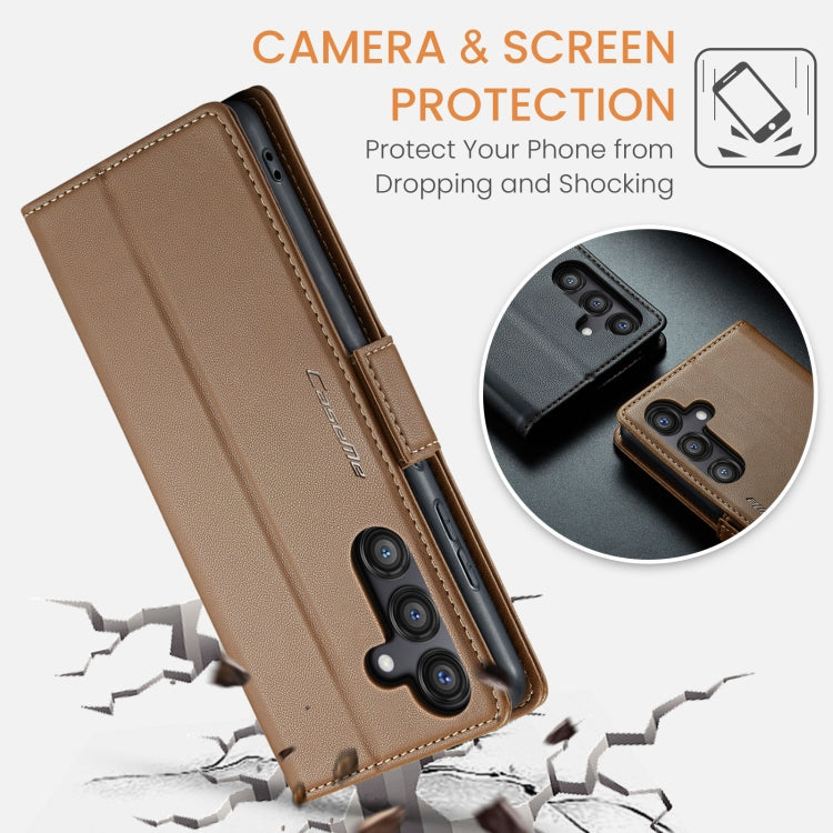 For Samsung Galaxy S24 FE 5G CaseMe 023 Butterfly Buckle Litchi Texture RFID Anti-theft Leather Phone Case(Brown)