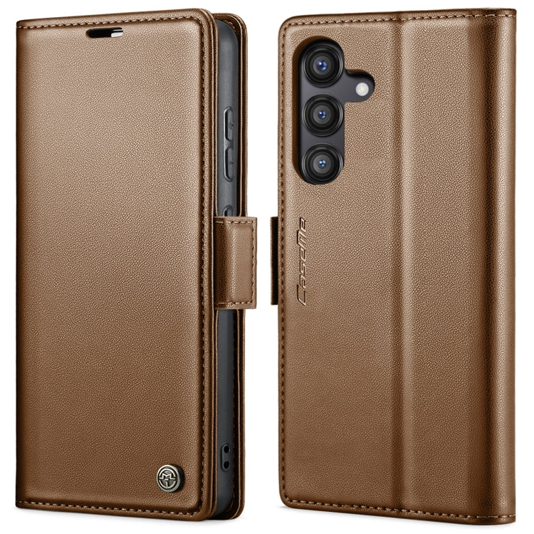For Samsung Galaxy S24 FE 5G CaseMe 023 Butterfly Buckle Litchi Texture RFID Anti-theft Leather Phone Case(Brown) - free shipping - PMC Jewellery - Order now!