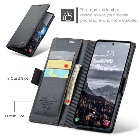 For Samsung Galaxy S24 FE 5G CaseMe 023 Butterfly Buckle Litchi Texture RFID Anti-theft Leather Phone Case(Black)