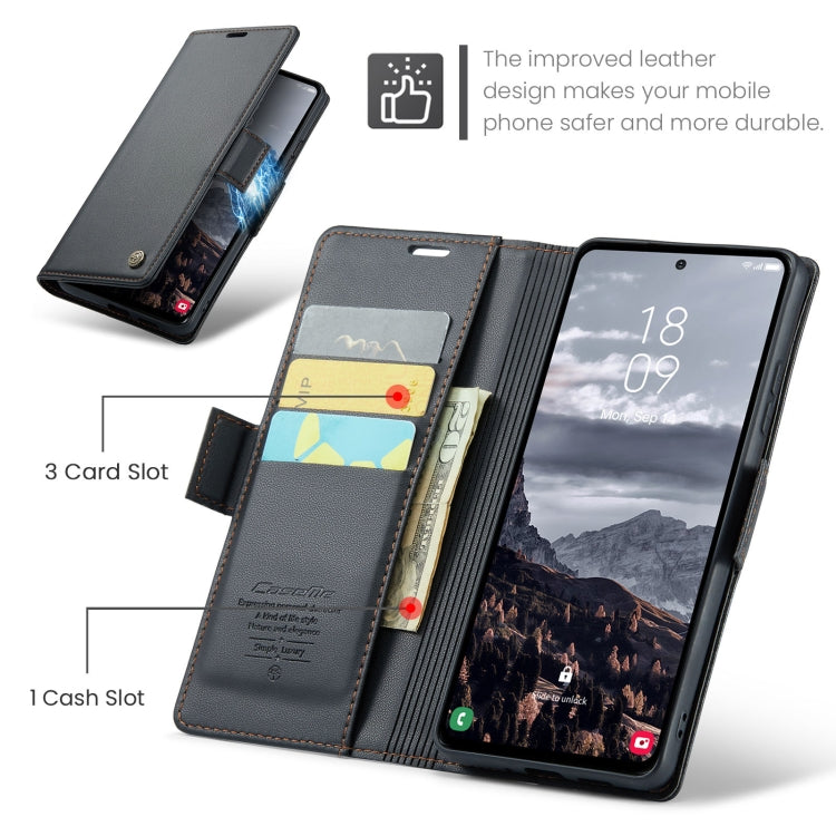 For Samsung Galaxy S24 FE 5G CaseMe 023 Butterfly Buckle Litchi Texture RFID Anti-theft Leather Phone Case(Black)