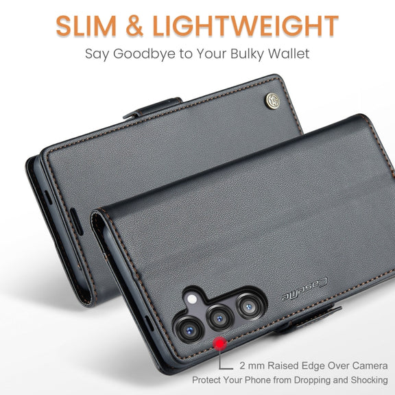 For Samsung Galaxy S24 FE 5G CaseMe 023 Butterfly Buckle Litchi Texture RFID Anti-theft Leather Phone Case(Black)