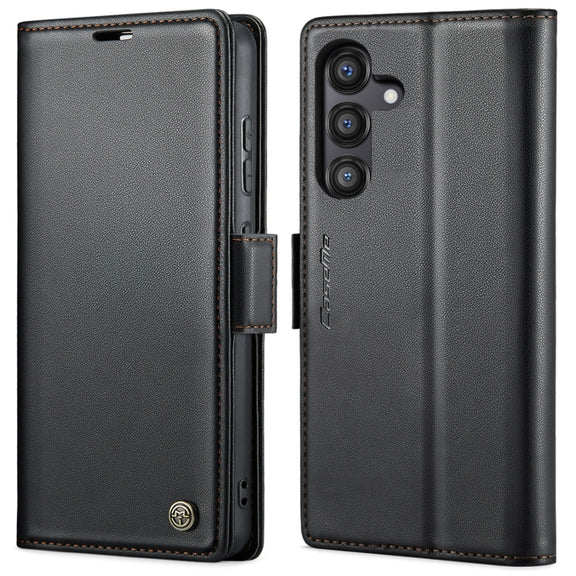 For Samsung Galaxy S24 FE 5G CaseMe 023 Butterfly Buckle Litchi Texture RFID Anti-theft Leather Phone Case(Black)
