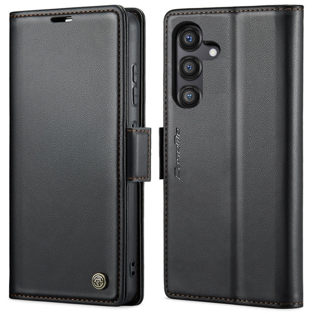 For Samsung Galaxy S24 FE 5G CaseMe 023 Butterfly Buckle Litchi Texture RFID Anti-theft Leather Phone Case(Black)