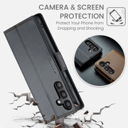 For Samsung Galaxy S24 FE 5G CaseMe 023 Butterfly Buckle Litchi Texture RFID Anti-theft Leather Phone Case(Black)