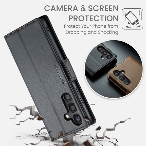For Samsung Galaxy S24 FE 5G CaseMe 023 Butterfly Buckle Litchi Texture RFID Anti-theft Leather Phone Case(Black)