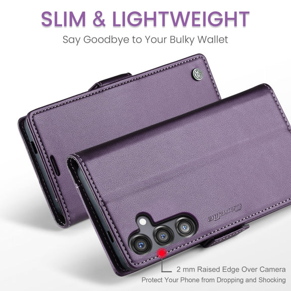 For Samsung Galaxy S24 FE 5G CaseMe 023 Butterfly Buckle Litchi Texture RFID Anti-theft Leather Phone Case(Purple)