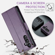 For Samsung Galaxy S24 FE 5G CaseMe 023 Butterfly Buckle Litchi Texture RFID Anti-theft Leather Phone Case(Purple)