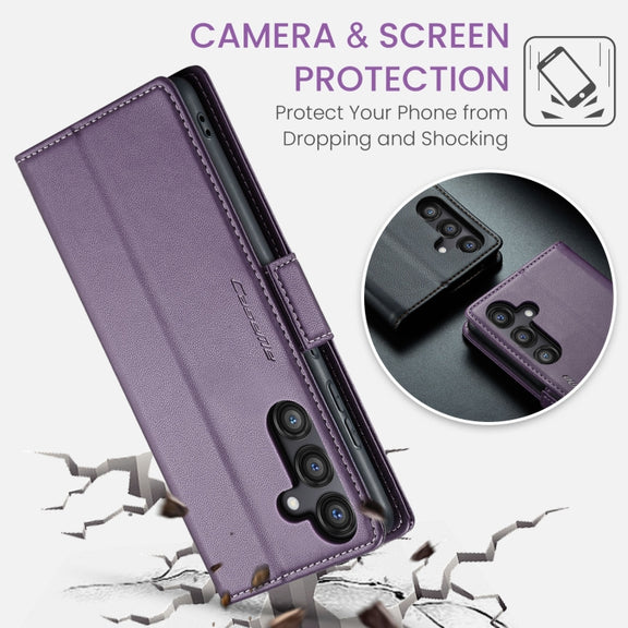 For Samsung Galaxy S24 FE 5G CaseMe 023 Butterfly Buckle Litchi Texture RFID Anti-theft Leather Phone Case(Purple)