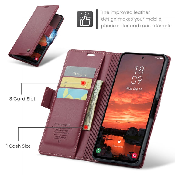 For Samsung Galaxy S25 5G CaseMe 023 Butterfly Buckle Litchi Texture RFID Anti-theft Leather Phone Case(Red)