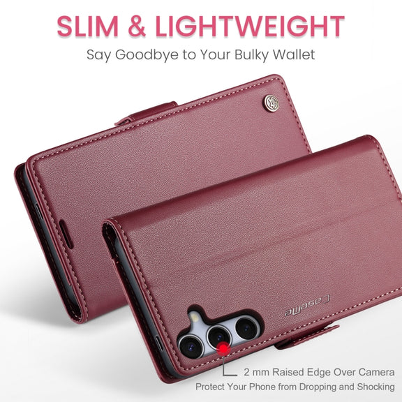 For Samsung Galaxy S25 5G CaseMe 023 Butterfly Buckle Litchi Texture RFID Anti-theft Leather Phone Case(Red)
