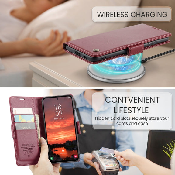 For Samsung Galaxy S25 5G CaseMe 023 Butterfly Buckle Litchi Texture RFID Anti-theft Leather Phone Case(Red)