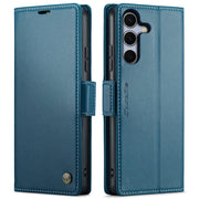 For Samsung Galaxy S25 5G CaseMe 023 Butterfly Buckle Litchi Texture RFID Anti-theft Leather Phone Case(Blue)