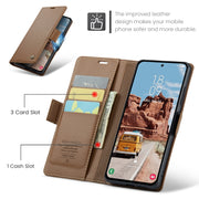 For Samsung Galaxy S25 5G CaseMe 023 Butterfly Buckle Litchi Texture RFID Anti-theft Leather Phone Case(Brown)